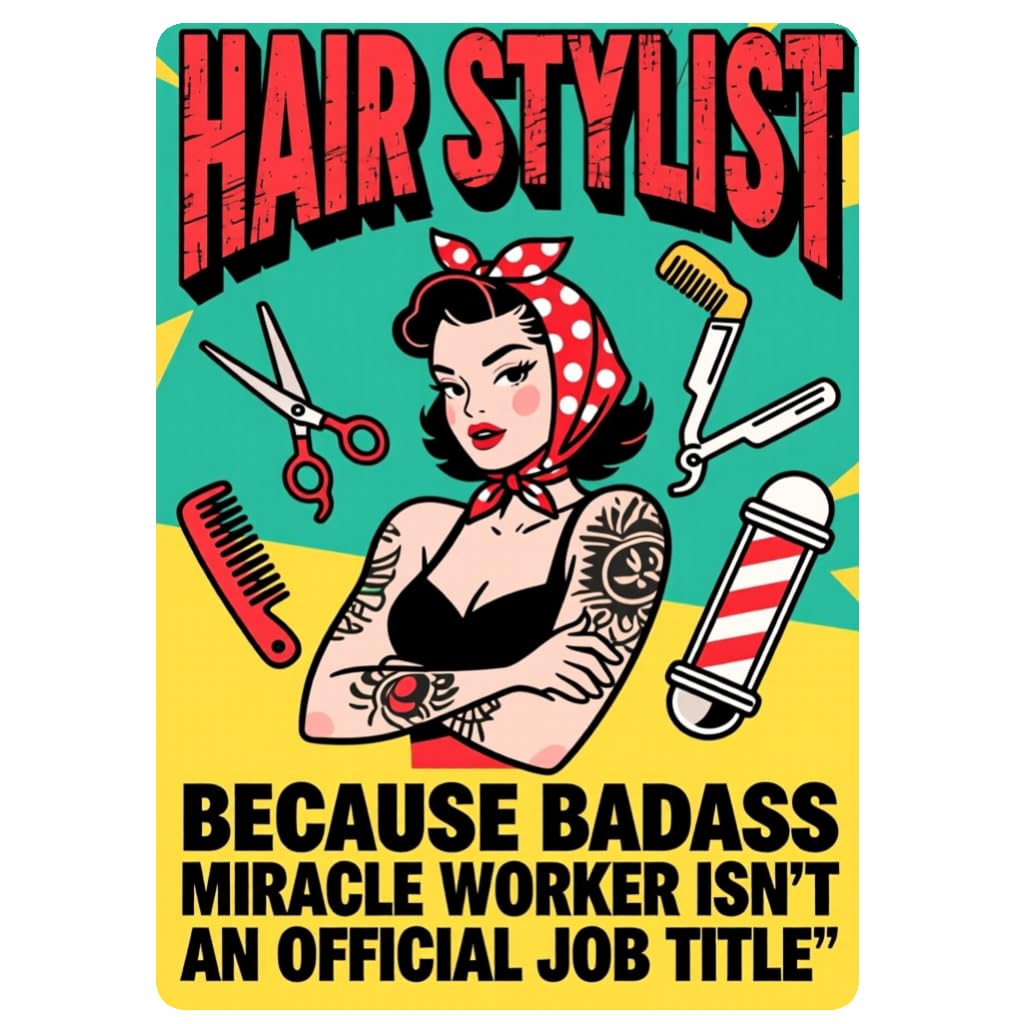 Hair Stylist Vintage Logo Tin Sign, 8x12 Inch Salon