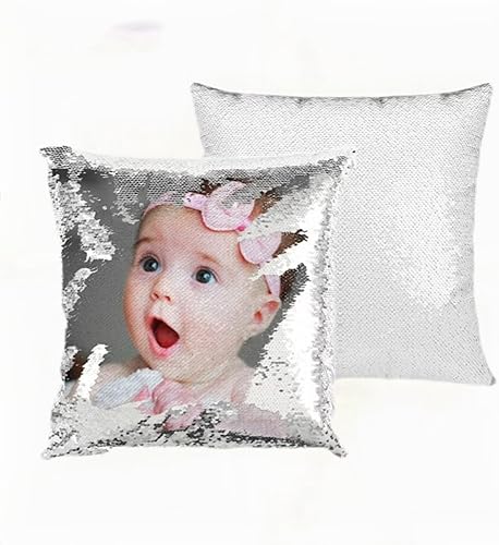 JYFLZQ Fundas de almohada de lentejuelas en blanco para sublimación, 2 unidades, 16 x 16 pulgadas, color plateado, reversible, con lentejuelas,