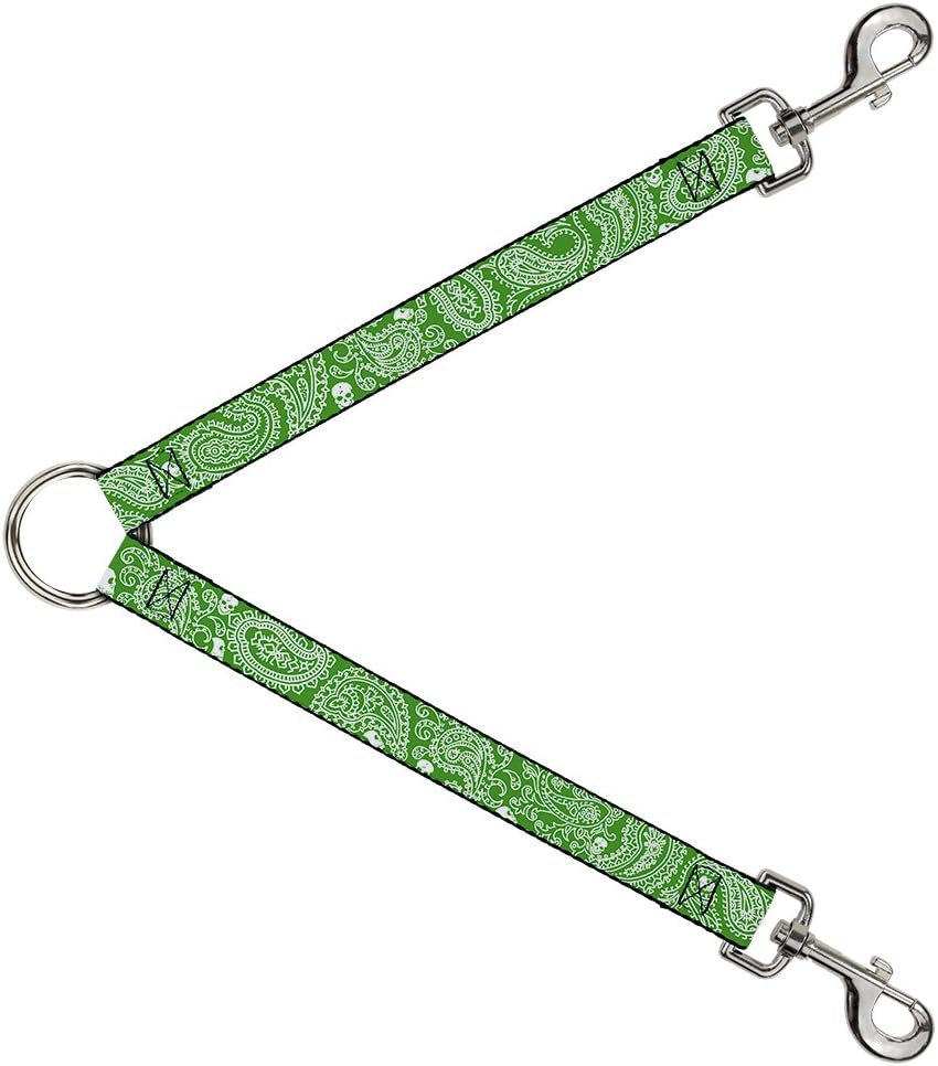 Buckle-Down Dog Leash Splitter Bandana Skulls Irish Green White 1 Foot Long 1 Inch Wide