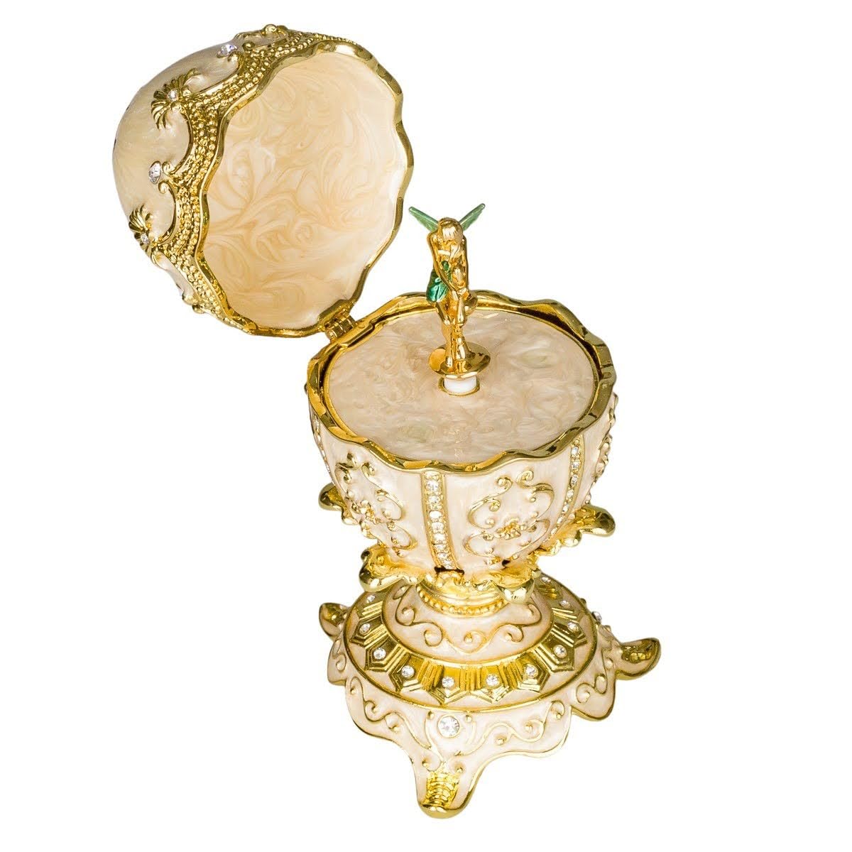danila-souvenirs Huevo al estilo Fabergé caja de joyería musical con figura de hada 12,5 cm crema