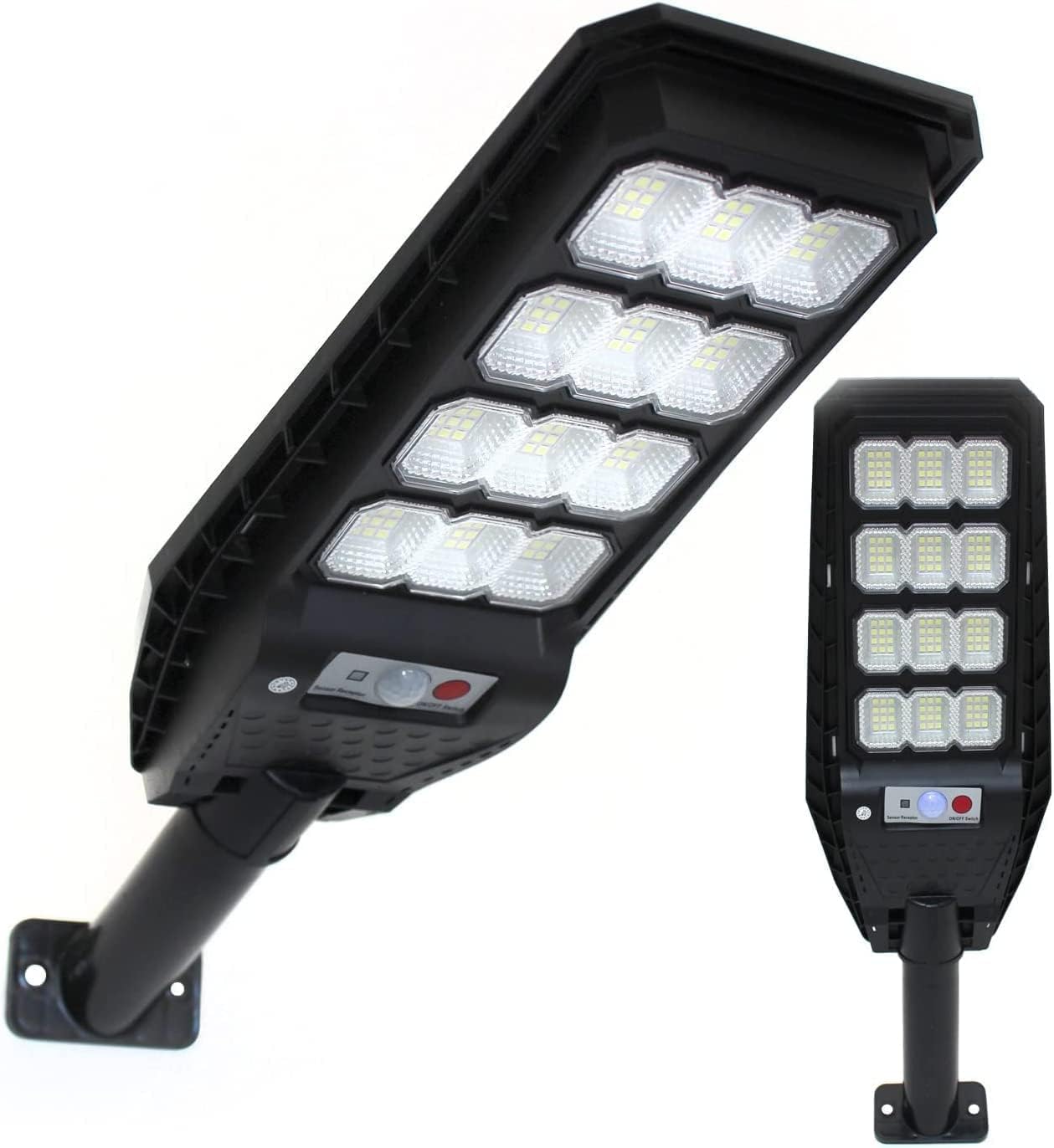081 Store - Lampione Solare LED Esterno 200W con Palo e Telecomando, Sensore di Movimento e Crepuscolare, 144 LED, Luce Bianca Fredda 6500k