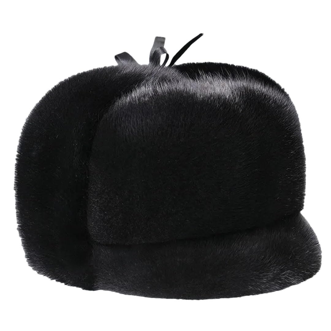 Sombrero de bombardero de piel de visón real para hombre y mujer, con cabeza de marten auténtica, cálido, Estilo 3 negro, 55/57 cm