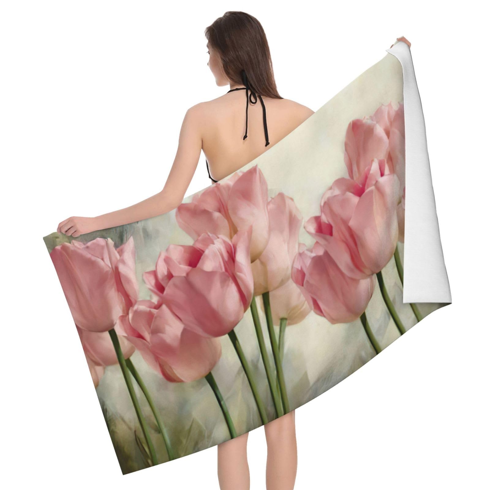 Serviette de bain microfibre absorbante drap douche tulipes
