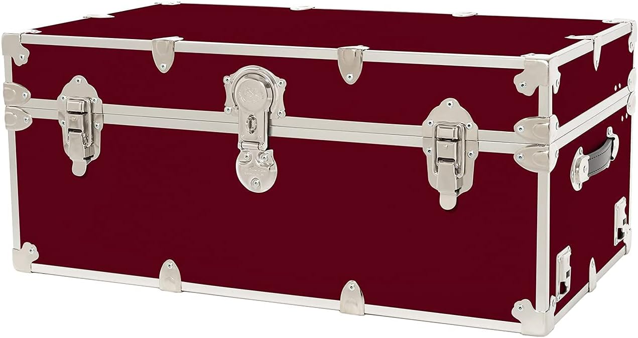 Rhino Trunk & Case Large Armor College Trunk - Secure Dorm Storage Chest - Ideal Footlocker for Students - Strong Trunks with 1000+ Pounds Sitting Capacity 32"x18"x14" (Wine)
