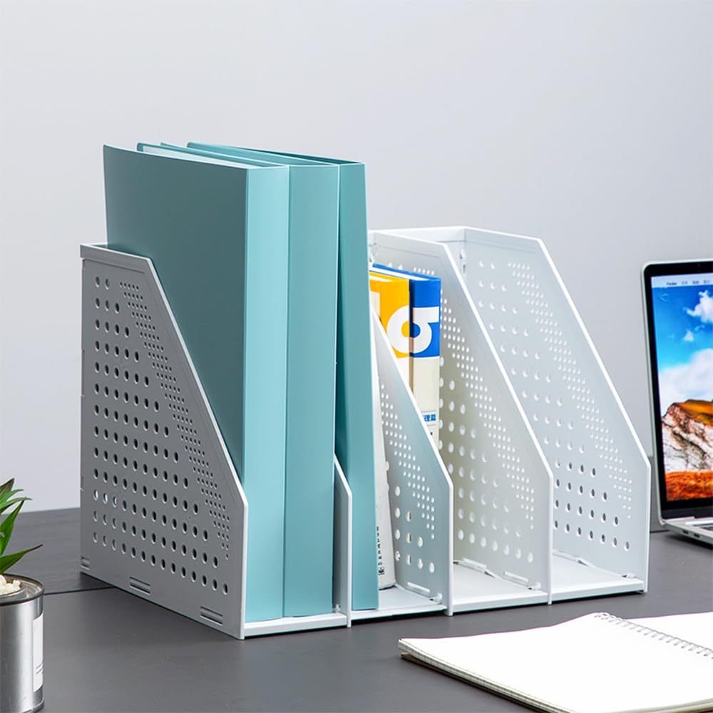 2 Pezzi Desk Portariviste con 4 Scomparti, Organizer da Scrivania per Organizzazione e Cconservazione Dell'ufficio, Organizer da Scrivania per Scuola (Nero, Bianco)