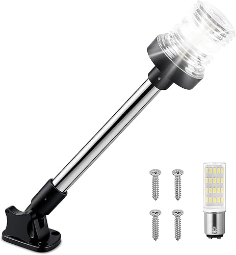 Miniatura 16 de Obcursco Luces de popa de barco, IP67 impermeable, plegable, luz LED blanca de anclaje para lanchas marinas, pontones, pesca, lubinas y Jon