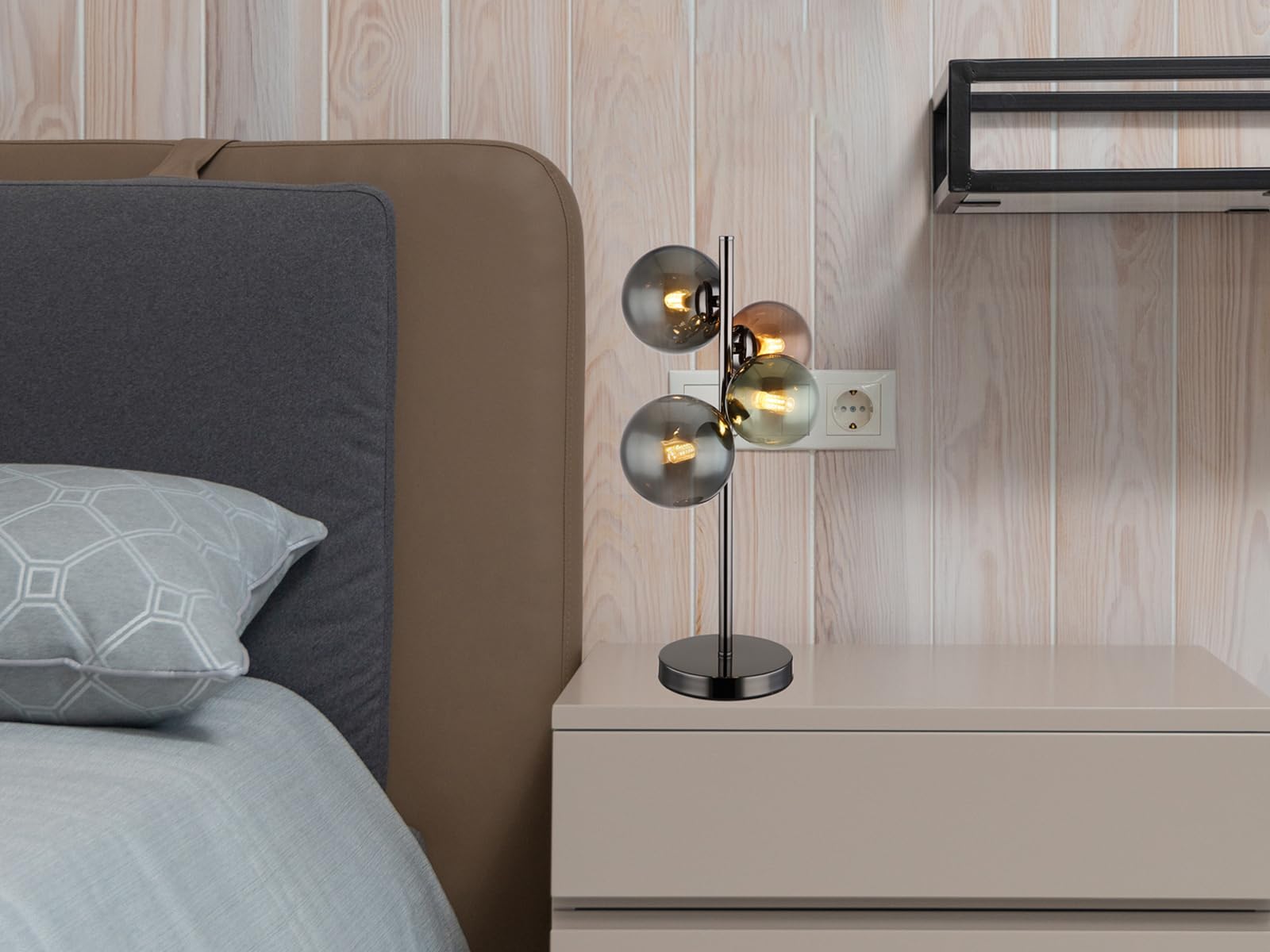 Lámpara de mesa auxiliar, lámpara de dormitorio, lámpara de mesa, lámpara de salón, lámpara de salón, metal gris, 4 x 3,5 W, 290 lm, blanco cálido, altura 48 cm
