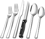 60-Piece Silverware Set, E-far Stainless Steel Flatware Set Service for 12, Tableware Cutlery Set for Home Restaurant Party, Dinner Forks/Spoons/Knives, Square Edge & Mirror Polished, Dishwasher Safe