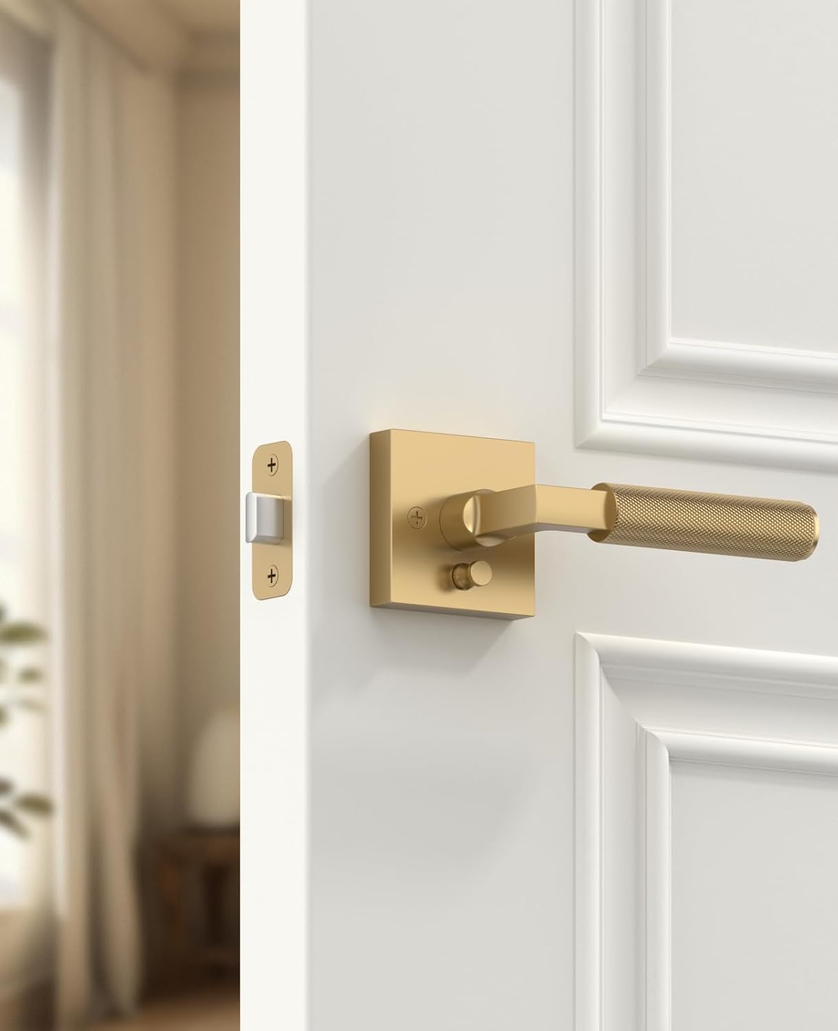 amerdeco 5 pack privacy door handles, champagne bronze interior, knurled lever, heavy duty for bedroom and bathroom, reversible keyless for right & left side am0021 privacy 5 pack champagne bronze