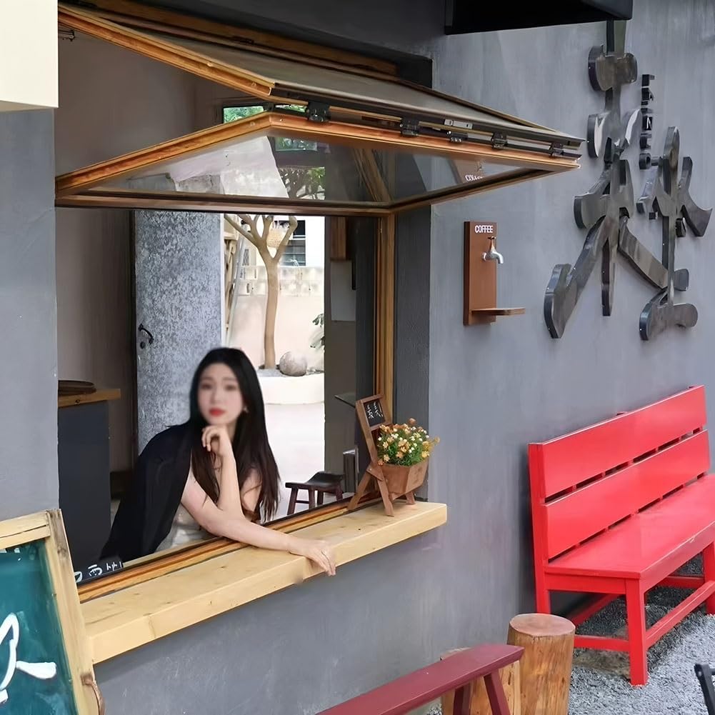 LXHELIVERY Up Down Folding Serving Window -Vending Folding Double Hung Windows -Aluminum Alloy 85 °Opening Folding Sliding Window for Food Trucks & Coffee Shop(90x120 cm)