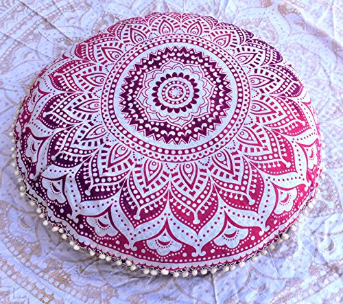 Coussin de sol traditionnel Mandala pour petits espaces, pouf Boho 32 cm - 2