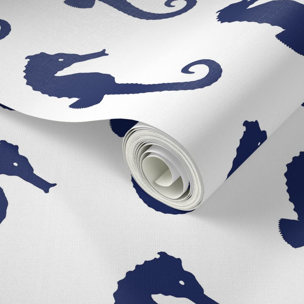 Spoonflower Peel & Stick Wallpaper - Ocean Navy Seahorse Nautical Design, Removable, 9ft X 2ft - View #3