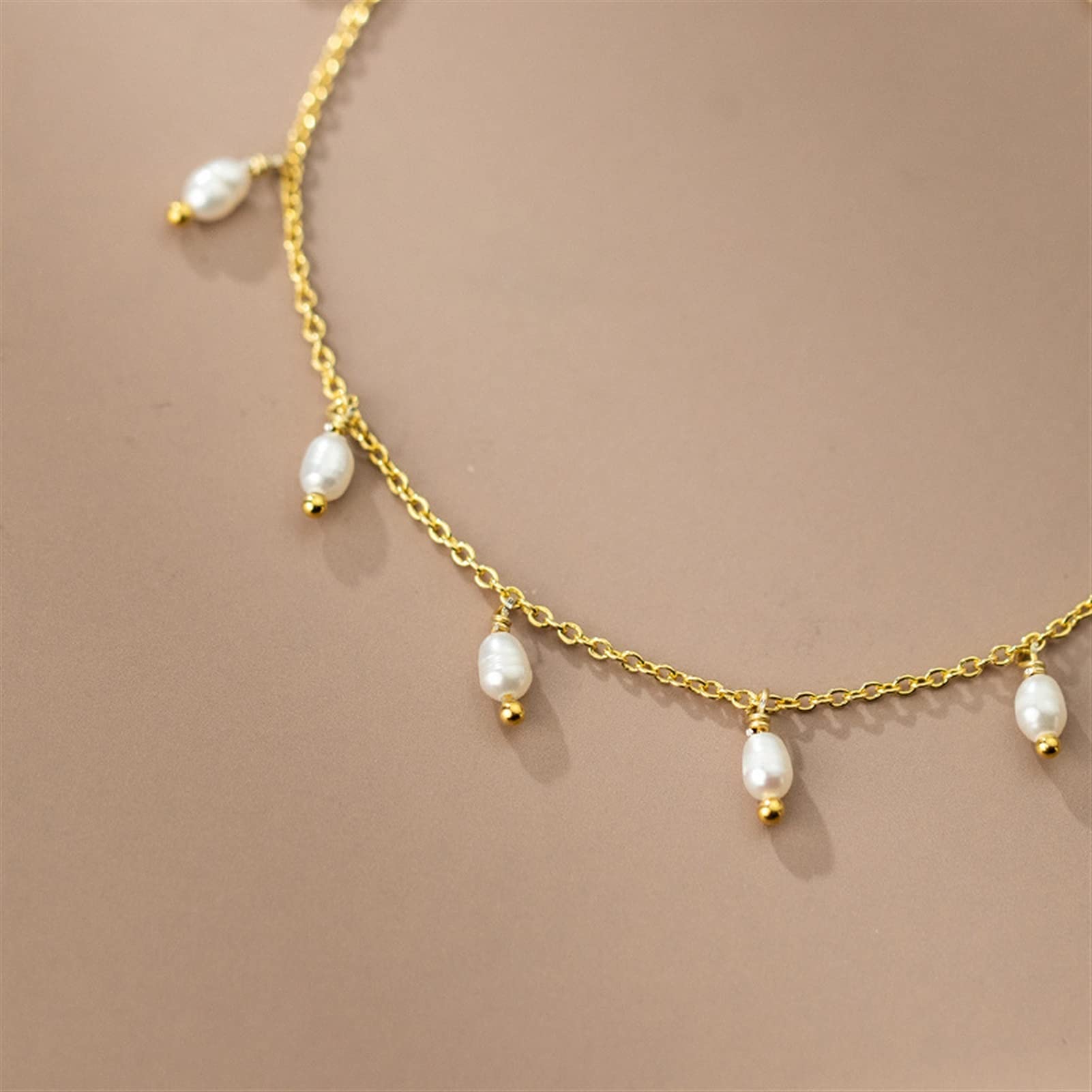 Fußkettchen/Fußkettchen Fußkettchen Damen, 925 Sterling Silber Perlenquaste Fußkettchen Einfache verstellbare Fußkettchen Feine Fußketten für Frauen Fußkettchen (Farbe: Silber)