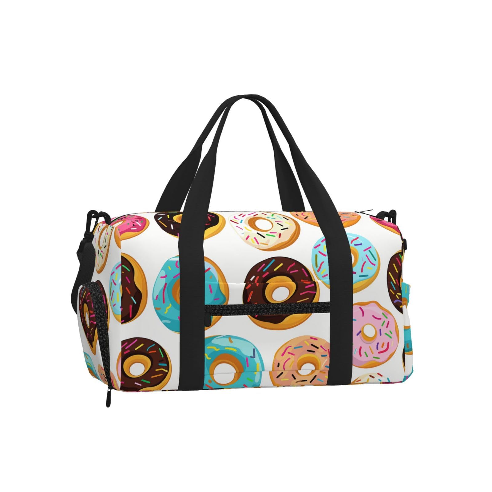 Mexpekil Donuts Sweet Food Gym Bag with Shoe Compartment Waterproof Duffel Bag Large Overnight Weekend Bags Travel Holdall for Women Men Teens