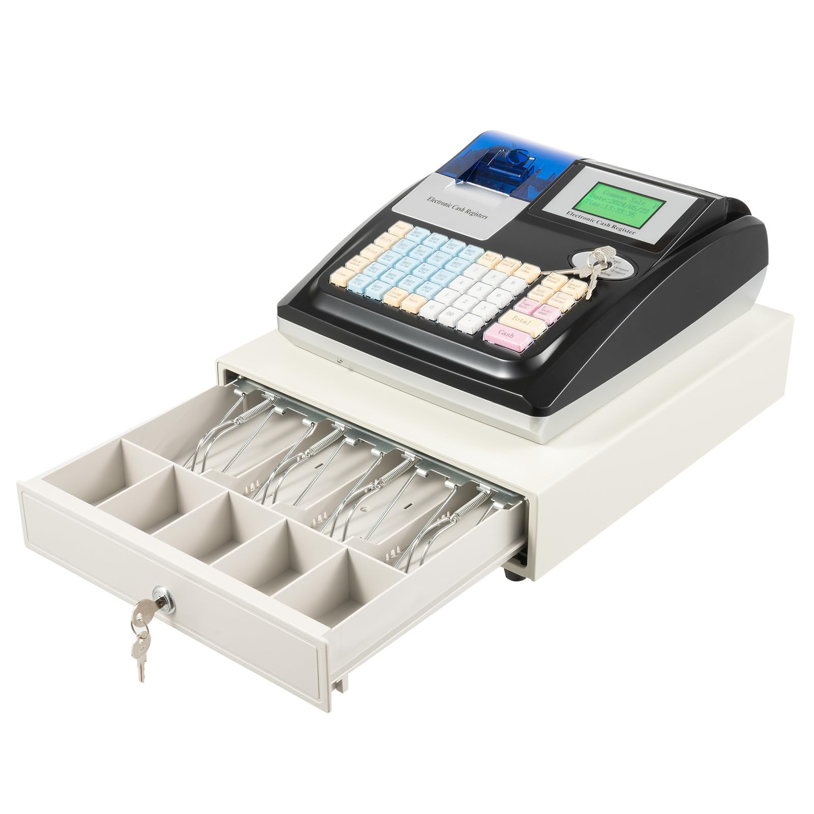 Cash Register for Small Businesses with Drawer, 3 Interfaces Offline Cash Register w/Cash Detection Light, Programmable Data Management (Includes 1
