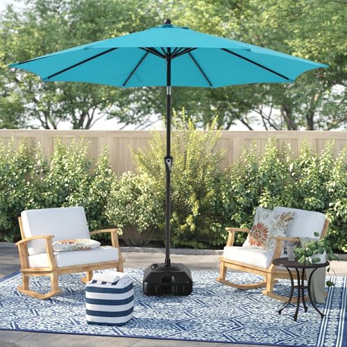 JOIVI 9 ft Patio Umbrella, Outdoor Table Market Umbrella With 8 Sturdy Ribs, Push Button Tilt and Crank, for Poolside, Lawn, Garden and Backyard (Turquoise)