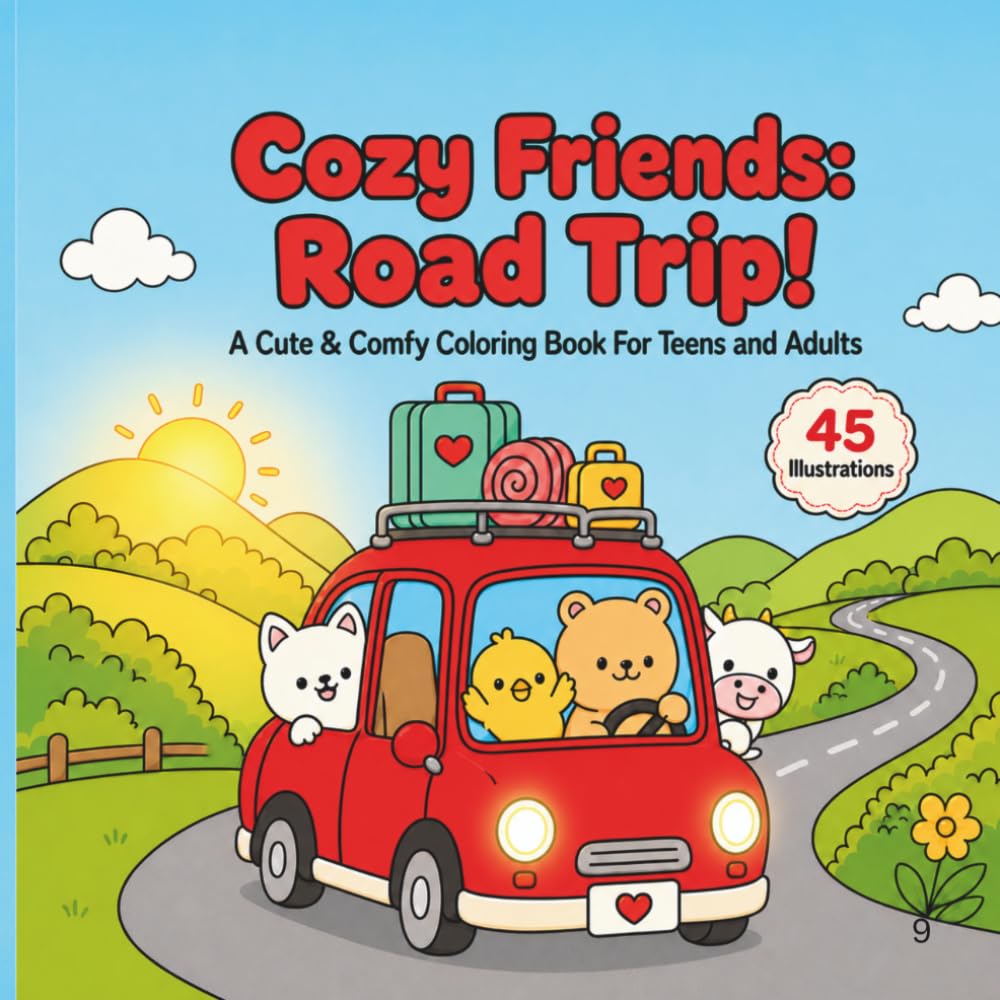 Cozy Friends: Road Trip!: A Cute & Comfy Coloring Book for Teens and Adults