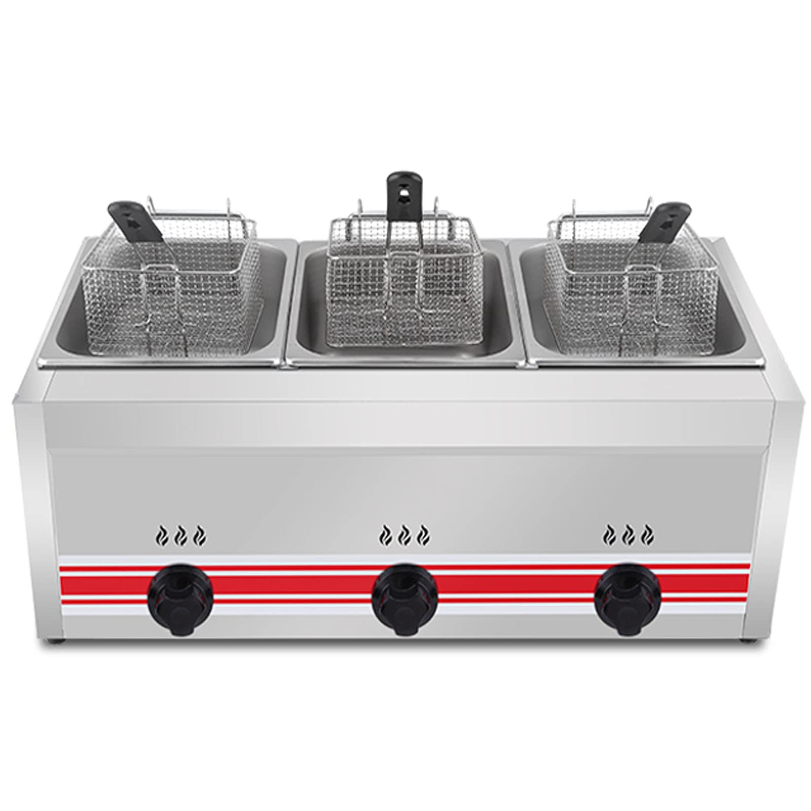 IUokLU 10L 20L 30L Stainless Steel LPG Deep Fryer,Commercial Gas Deep Fryer,Adjustable Firepower,for Chips Donuts Fish,Removable Basket and Lid,Non-Stick Coating Easy to C(Natural Gas 30L)