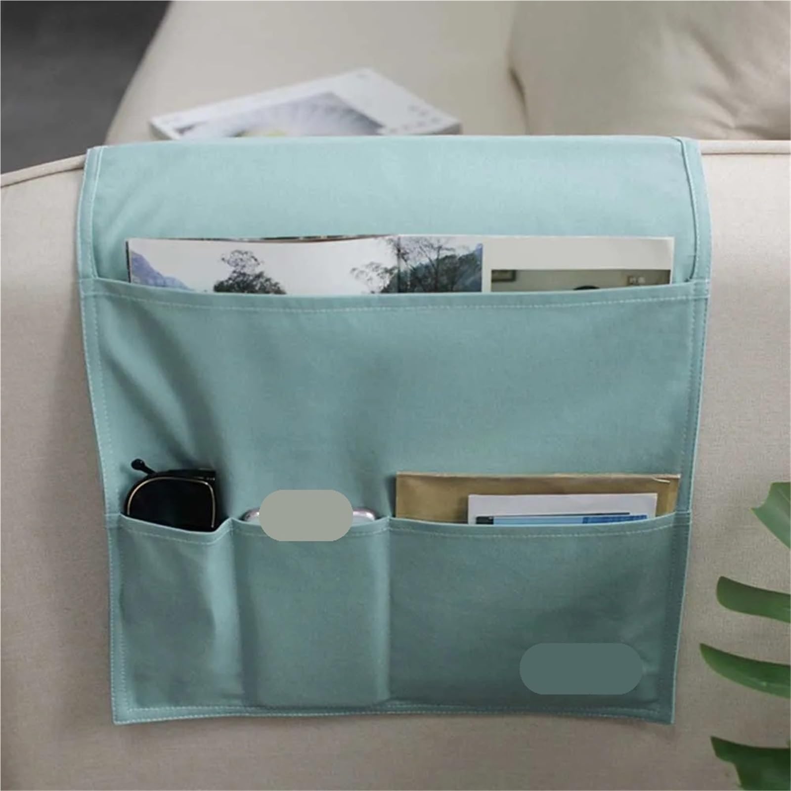 Reposabrazos for sofá, Organizador de revistas y artículos Diversos, Bolsa Almacenamiento Grande for teléfono móvil, TV, Control Remoto, mesita Noche, Ahorro Espacio para Sofá(Blue)
