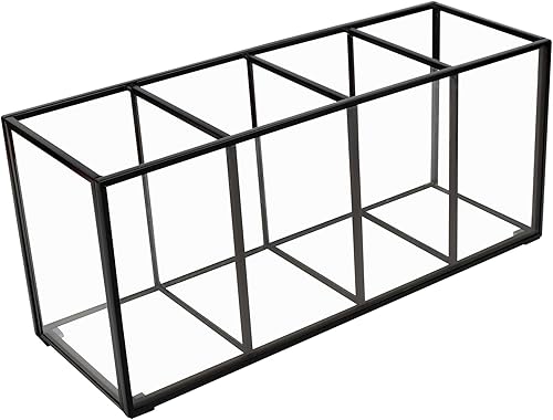 Miniatura 9 de Portalápices para escritorio, soporte para bolígrafo de vidrio templado, 3 y 4 compartimentos, organizador de almacenamiento de escritorio para