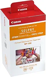 Canon Conjunto de tinta/papel colorido RP-108, compatível com Selphy CP910/CP820/CP1200/CP1300/CP1500
