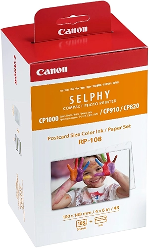 Canon Conjunto de tinta/papel colorido RP-108, compatível com Selphy CP910/CP820/CP1200/CP1300/CP1500