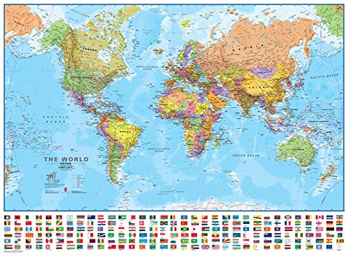 World 1:30 Wall Map, Laminated Educational Poster Laminated Poster 54 x 39in Kitchen