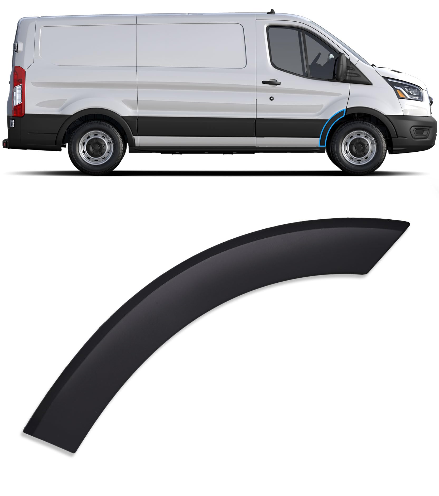 Front Right Door Fender Flare Molding Trim Wheel Arch Molding Compatible with 2015-2023 Ford Transit 150 250 350 350HD Rear Part
