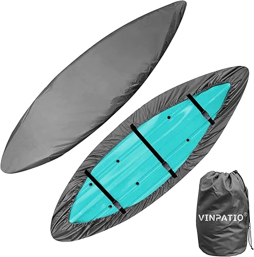 Miniatura 1 de Cubierta de canoa 600D para kayak se adapta a 11-13 pies, poliéster teñido con solución 600D, cubierta de almacenamiento de kayak impermeable, color