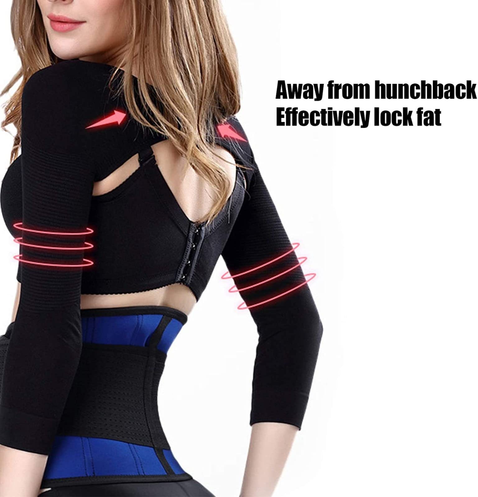 AADECOR Schlankheits-Armformer, Oberarm-Kompressionsärmel für Frauen, Rücken-Schulter-Unterstützung Buckelhaltungskorrektor Armstulpe Unsichtbare Arm-Shapewear, schwarz,M