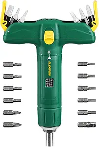 ALEAPOW 1/4” Torque Wrench Set, Firearms Accurizing Torque Screwdriver, T-handle, Bits Storage Design, 15-75in-lbs, 12 Pcs S2 Steel Bits, Suitable for Scope Mounting, Gunsmithing, and Maintenance