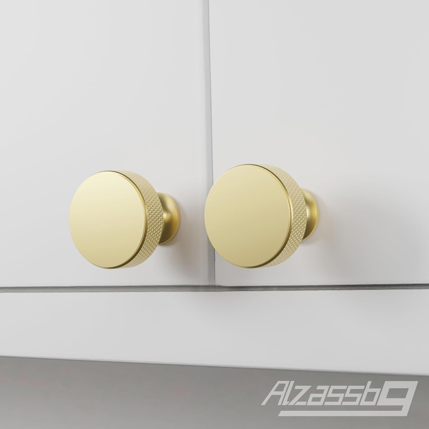 Alzassbg 10 Pack Gold Cabinet Knobs, 1.2 Inch(30.5mm) Diameter Round Knurled Kitchen Cabinet Handles of Carbinets and Drawers AL6067ABG