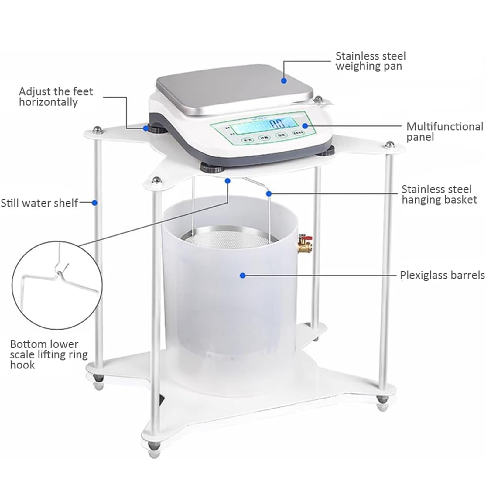 Balanza Hidrostática Electrónica De Laboratorio, Balanza Digital Estática De Agua De 5 Kg/0,1 G, con Pantalla LCD, Recargable, para Probar La Densidad De Sólidos