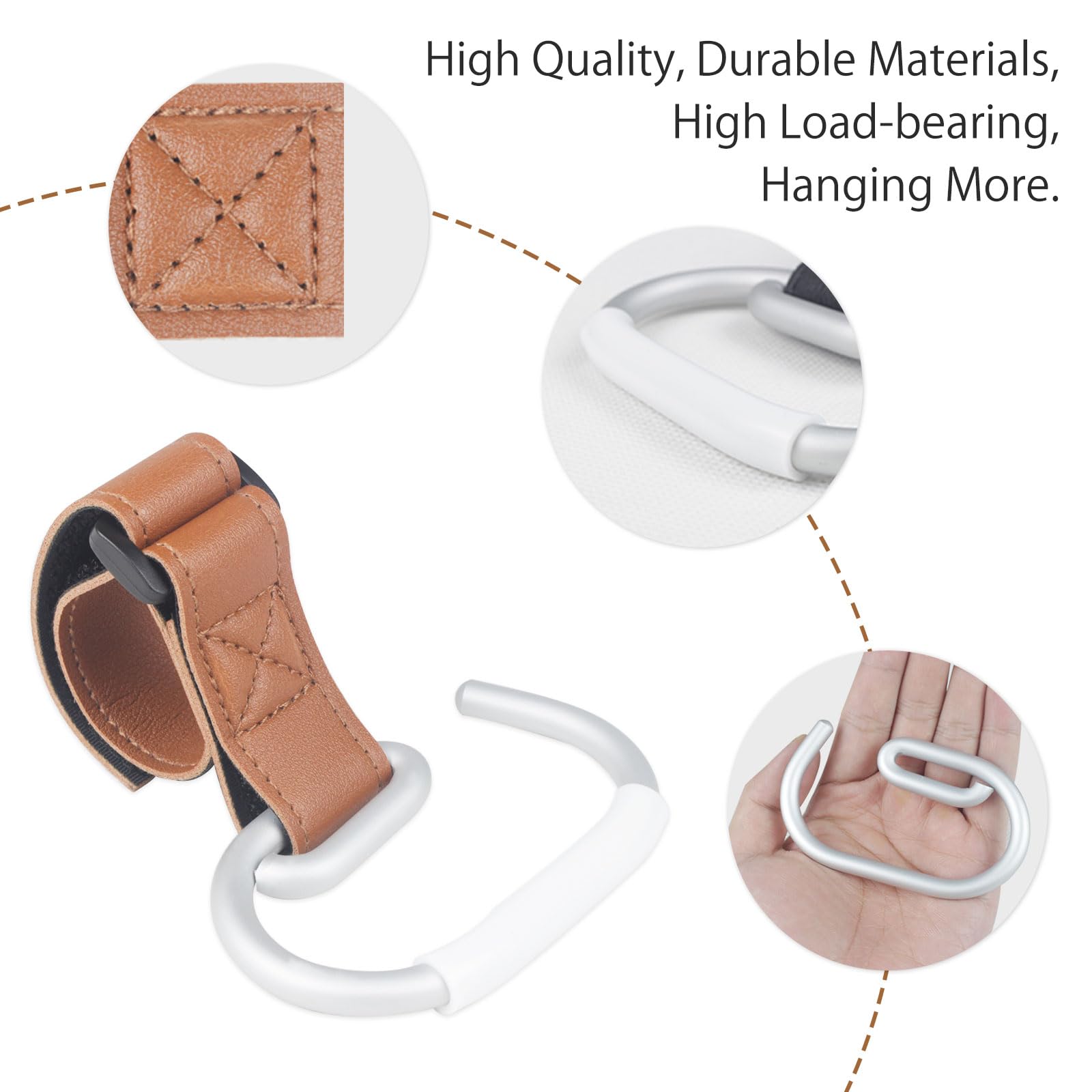 Vihir Passeggino Gancio per Borse, Grande Passeggino Gancio Universale, Accessori Passeggino, Pelle PU + Lega di Alluminio+Silicone Anti Scivolo Protettiva