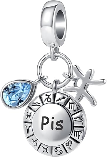 Pisces Zodiac Sign Teardrop Birthstone Birthday Charm Constellation Bead for Pandora Bracelet