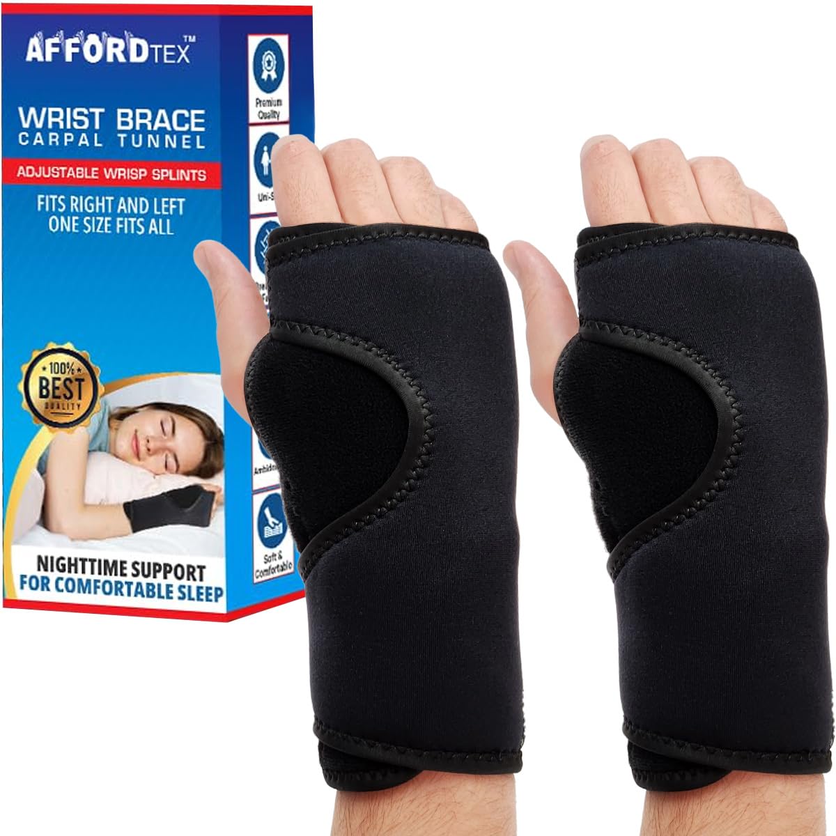Hand Brace for Carpel Tunnel Wrist Brace -2 per pack- Extra Comfort for Night ,- Adjustable Night Wrist Support With Splints for Arthritis, Tendonitis, Sprain, wrist pain and Injuries - Fits Left or Right One size fits all