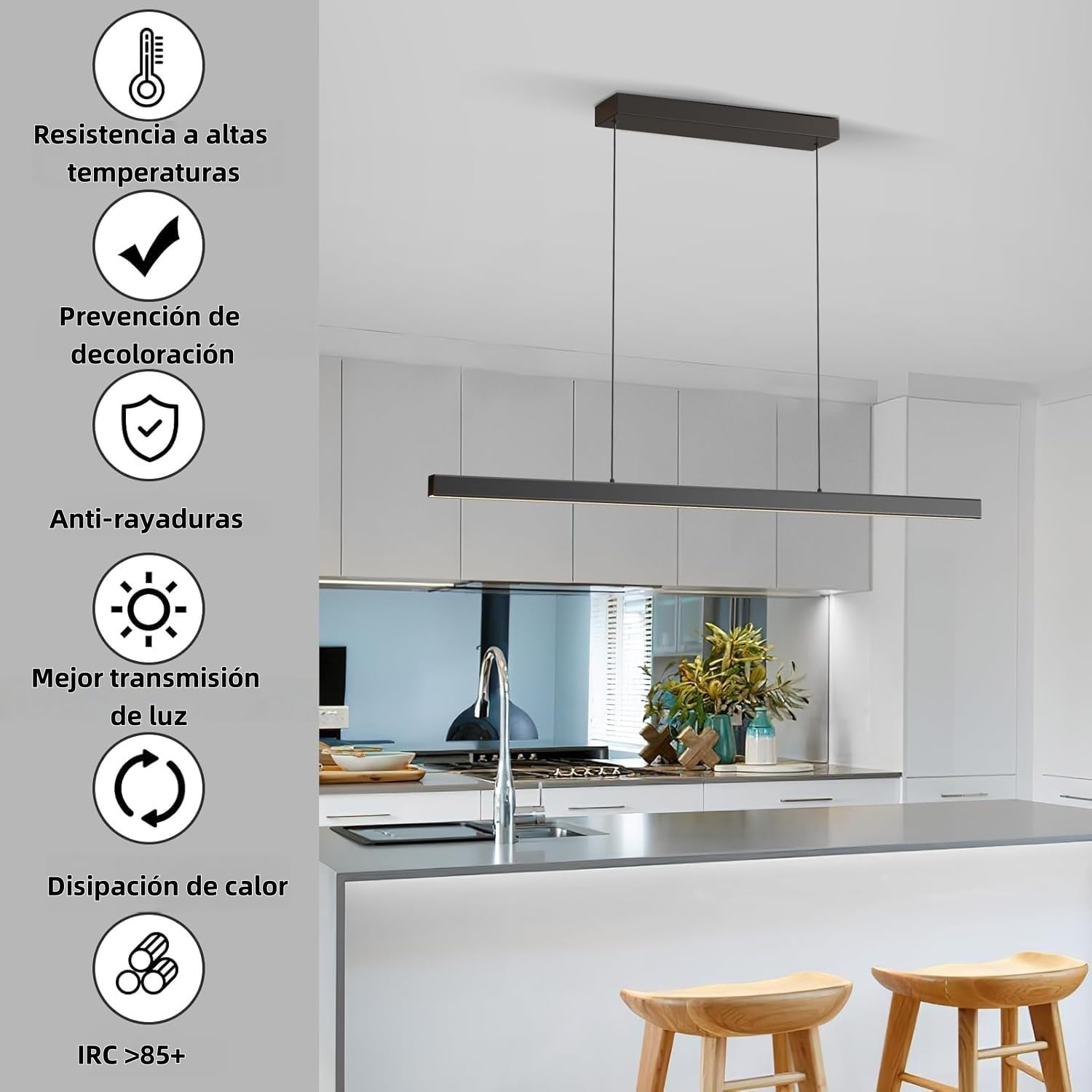 Lámpara Colgante LED 120cm Regulable – 3000K/4500K/6500K Y Brillo 10-100% Con Mando – Para Cocina, Salón O Dormitorio