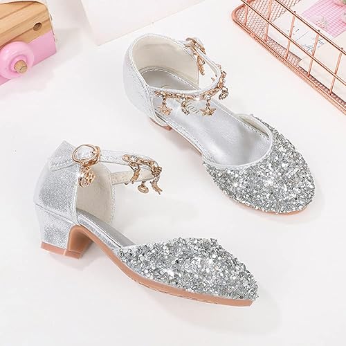 Miniatura 3 de ChuLian Zapatos de vestir para niñas pequeñas con lentejuelas con purpurina y tacones bajos de princesa, zapatos de vestir de princesa, zapatos de