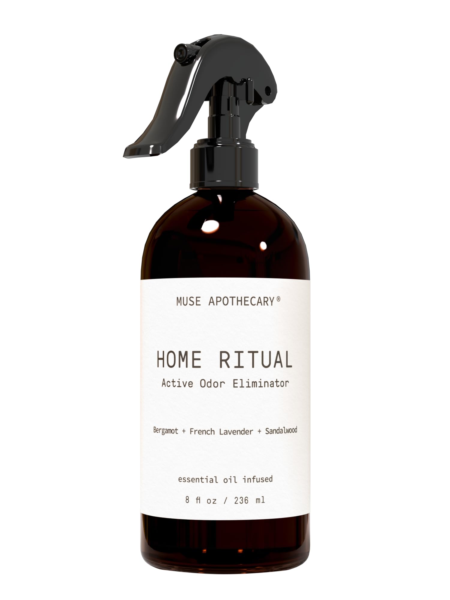 Muse Apothecary Home Ritual Active Odor Eliminator Spray - Furniture Deodorizer Spray & Bathroom Odor Eliminator for Home - Essential Oil Air Freshener - 8oz, Bergamot + French Lavender + Sandalwood