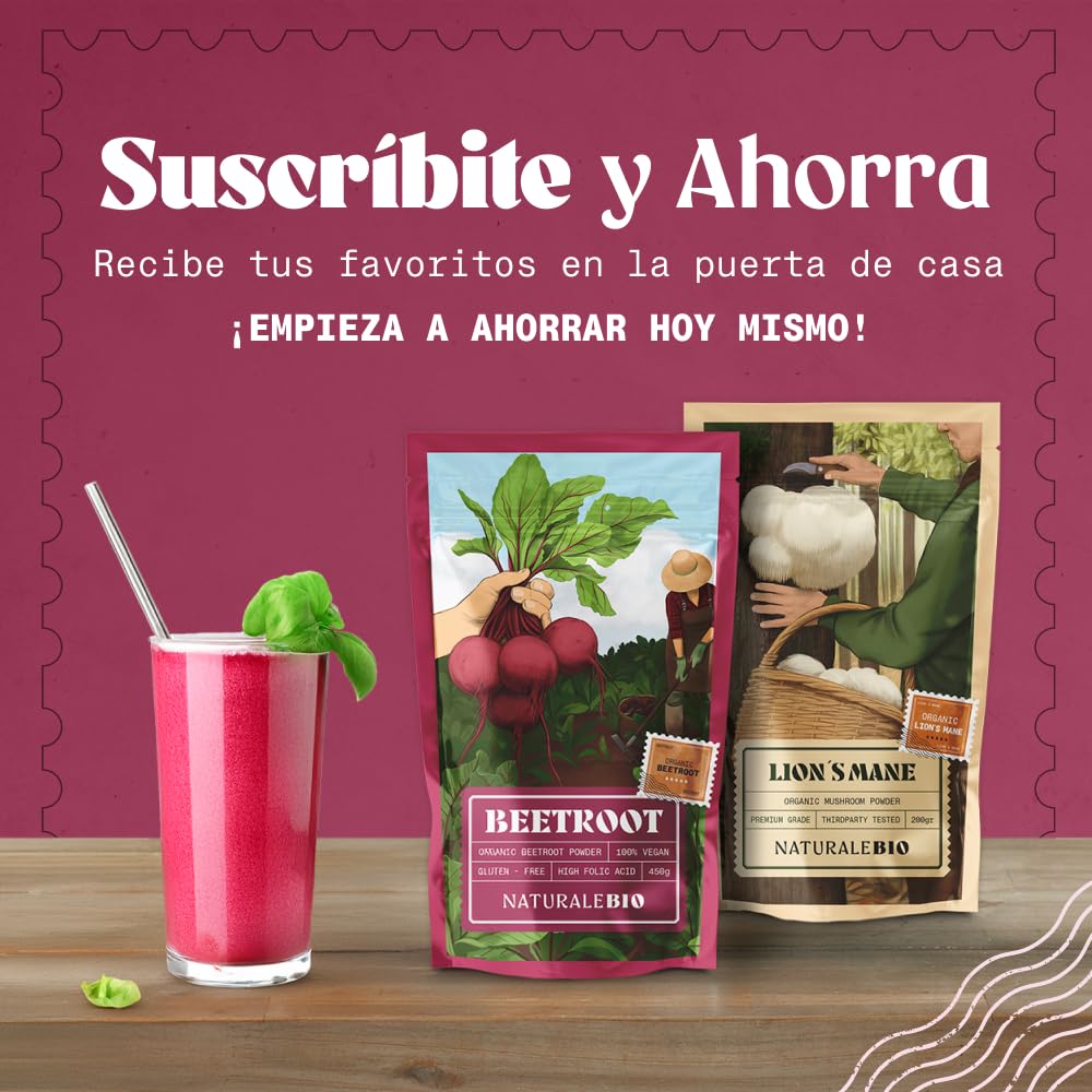 NaturaleBio Polvo de remolacha 950g. Superfood orgánico de raíz deshidratada. Fuente natural de nitratos y betalainas. Para uso diario en una alimentación equilibrada. Vegano y sin gluten.