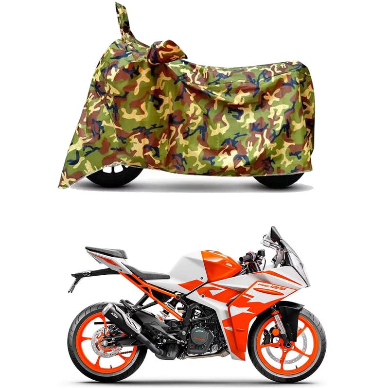 Image of Waterproof 100% PVC Coated Full Bike Scooty Two Wheeler Body Cover Compatible for KTM RC 125 STD /UV-Rays /Heat Protection /Birds Dropping /Scratchproof /Dust Proof s[6X6 Jungle Print]