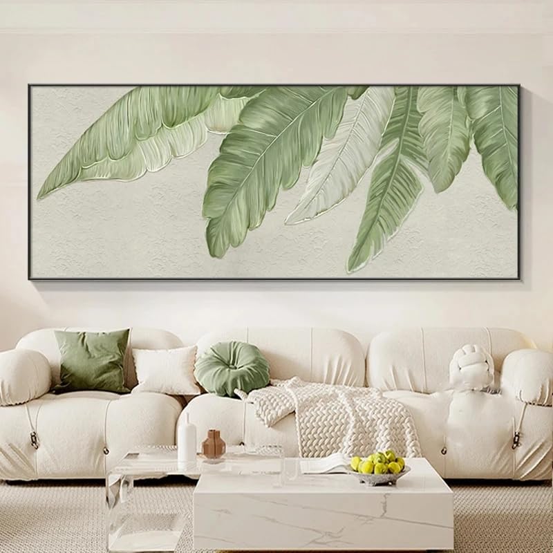 Cuadro de hoja verde 80x160cm con marco interno para decoración de salón