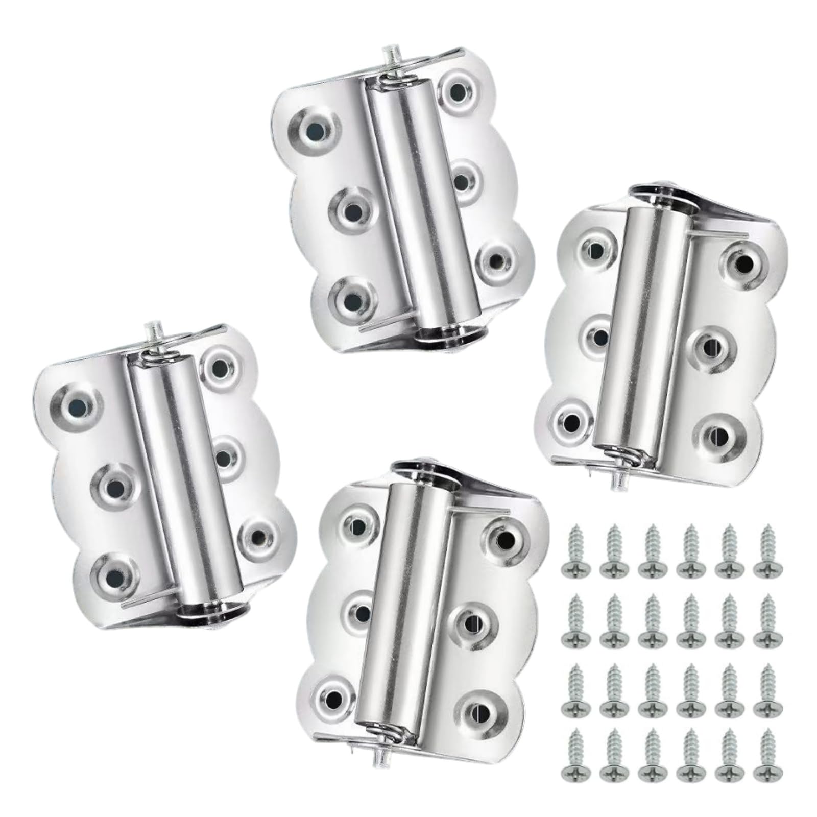 4 Pack Butterfly Self Closing Screen Door Hinges 3 Inch Spring Loaded Stainless Steel Closer Mechanism for Interior Exterior Entryways and Commercial Use 24 Screws Included
