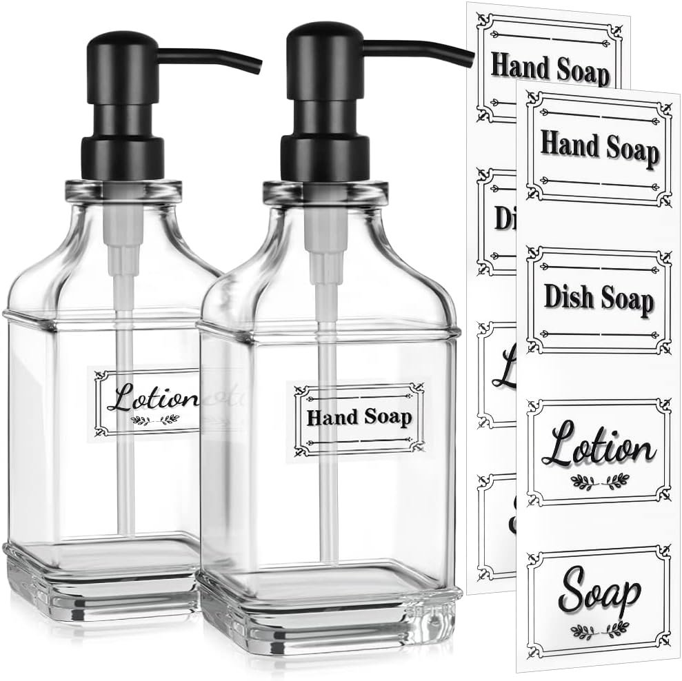 Hand Soap Dispenser for Kitchen Bathroom, 2 Pack 18 oz Large Kitchen Soap Dispenser Set, Liquid