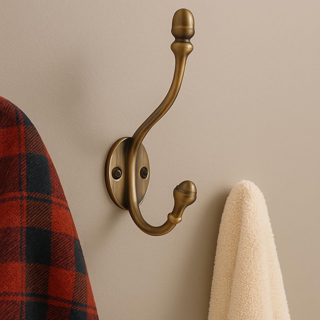 Xpert Brass Coat Hooks for Hanging Clothes (Pack of 1) Wall Hooks, Solid Brass Khunti, Double Coat Hooks, Hand Made Handicraft (Antique Hook) - FBCH 16-image-28
