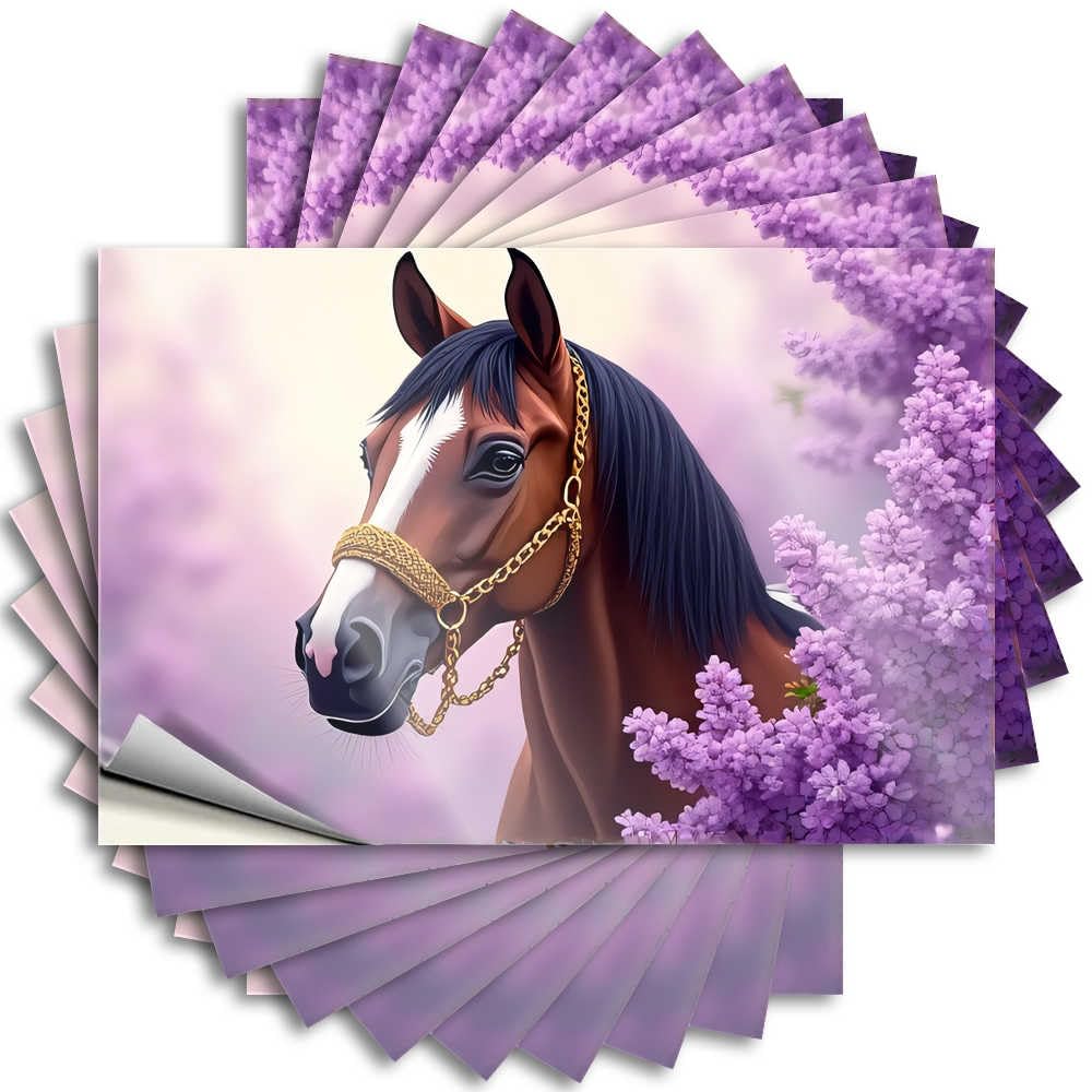 Abipuir Stickers for Your Car Golden Horse in Purple Blossoms Stickers 10Pcs Stickers for Cars Bar Signs for Home Decor(6X9CM)