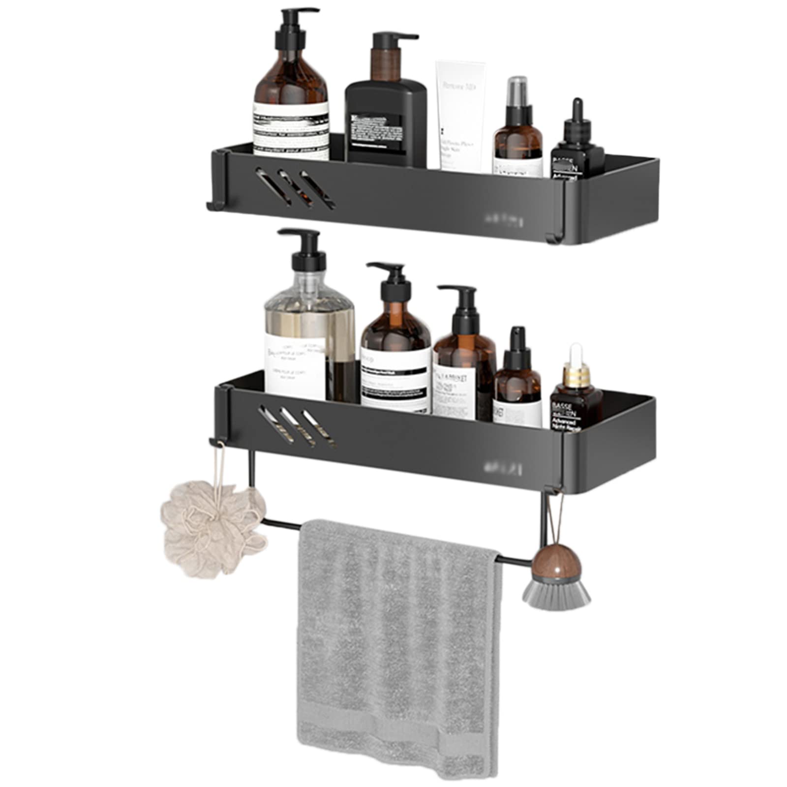 ZTIMEEBL Shower Caddy Self Adhesive Basket with Hooks Bathroom Shelf No Drilling Wall Mounted Space Aluminum for Washbasin