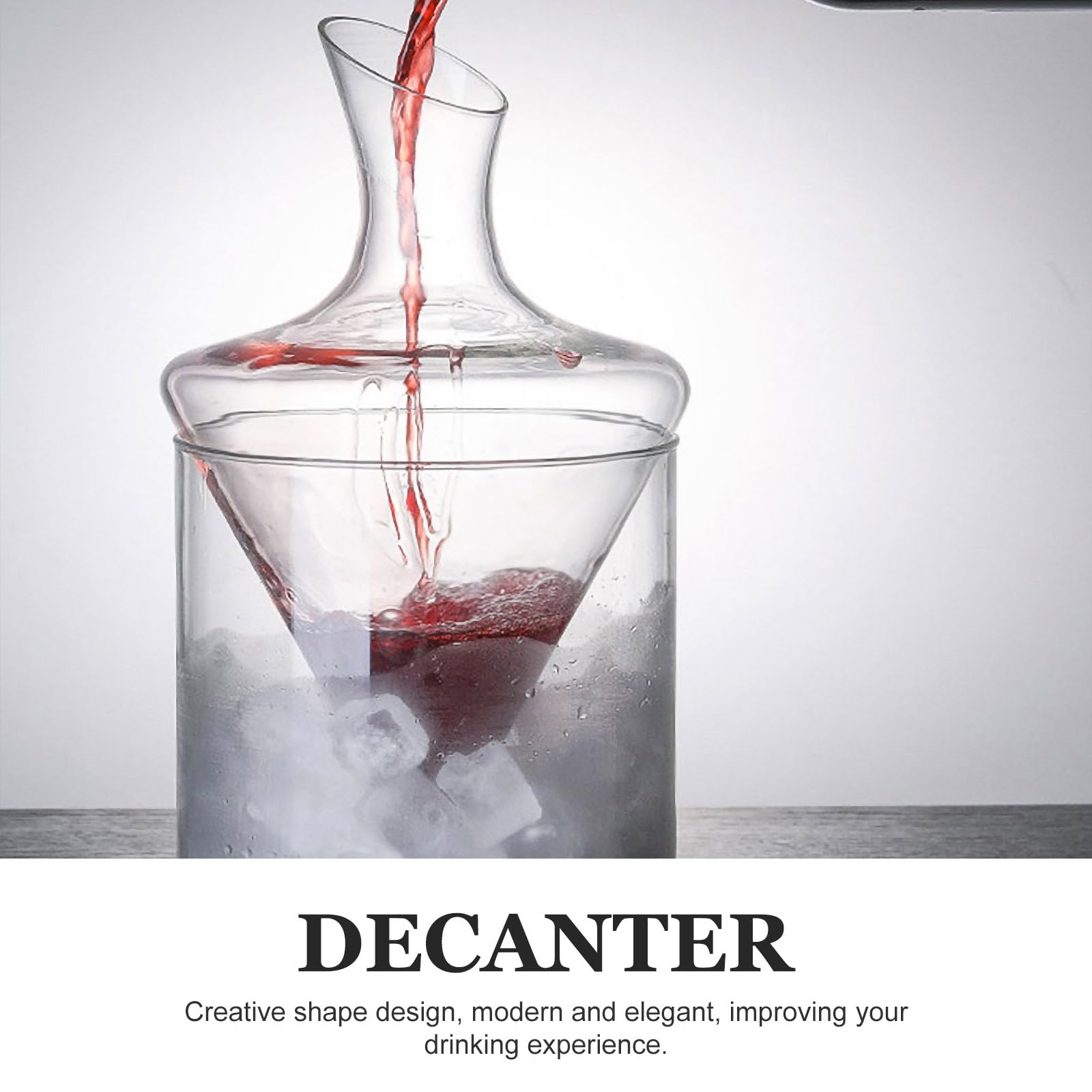 Decanter per Vino in Vetro Trasparente Design Obliquo, Distributore e Secchiello per Ghiaccio in Vetro, Set per Degustazione e Servizio Vino da Bar, per Casa e Intrattenimento