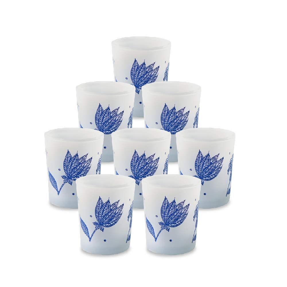 Blue Willow Tea Light Holder - 8pcs - Vintage Frosted Glass Tealight Candle Holders by Kate Aspen, Perfect Favors for Wedding, Bachelorette, Bridal Shower, Baby Shower Party