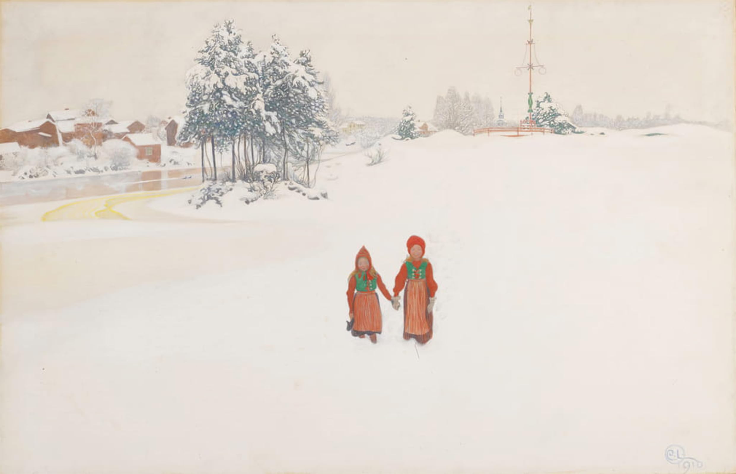 Artxlxxbn No Frame Famous Print Painting Colorful Art Print In The Snow By Carl Larsson Canvas Art Decorations For Home Decor 60X90cm